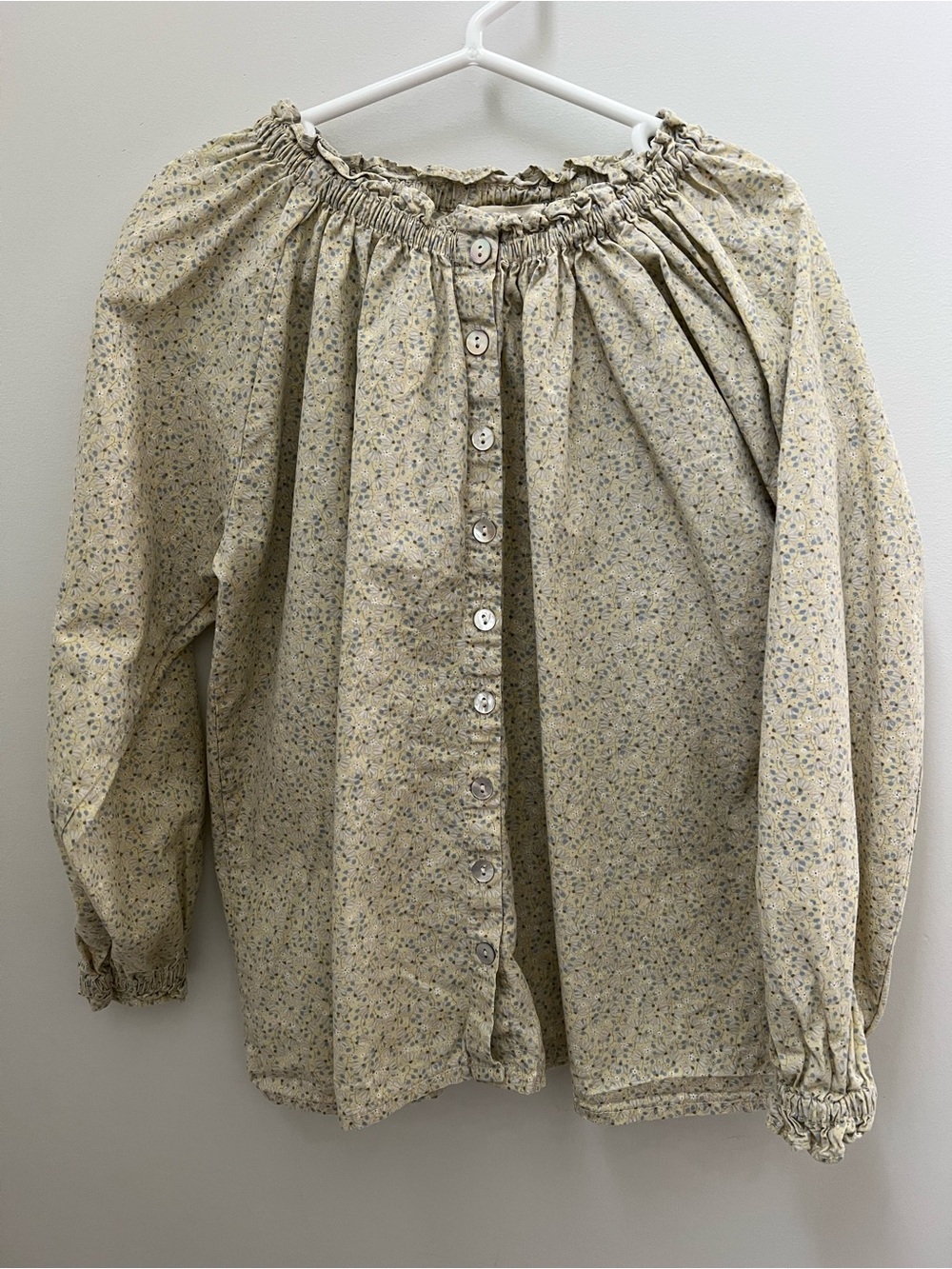 Girls' Smocked Neck Floral Button-Front Blouse - Cream